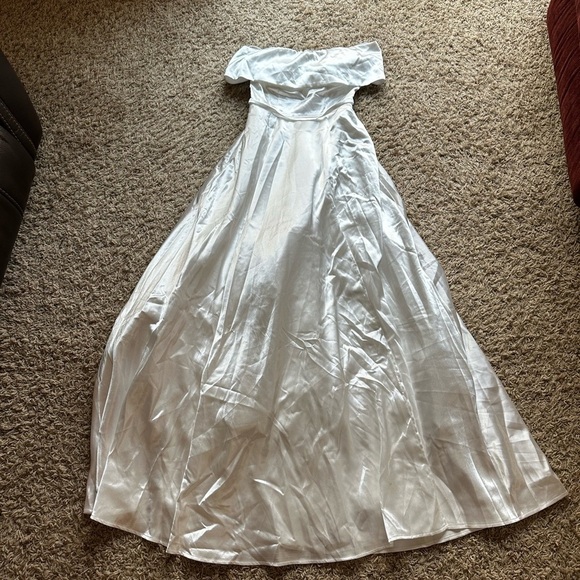 LULU’S Greatest Hits White Satin Off The Shoulder Maxi Dress - Picture 4 of 6